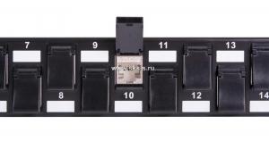 Панель коммутационная, наборная, UTP, 24 розетки, 19", 1U, с защитными шторками и кабельным организатором