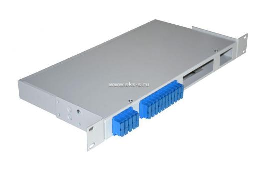 Кросс NTSS оптический 19'' укомплектованный 1U, 16 портов SC/UPC duplex, 50/125 мкм (сплошная панель, сплайс-кассета, пигтейлы, КДЗС, адаптеры)