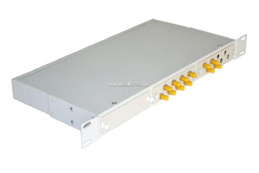 Кросс NTSS оптический 19'' укомплектованный 1U, 12 портов ST/UPC, 50/125 мкм ОМ3 (планки, сплайс-кассета, пигтейлы, КДЗС, адаптеры)