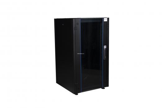 Шкаф напольный, телекоммуникационный 19", 22U 600х600, передняя дверь стекло, задняя стенка сплошная, металл, черный