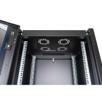 Шкаф напольный, телекоммуникационный 19", 32U 600х600, передняя дверь стекло, задняя стенка сплошная, металл, черный