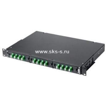 Кросс КТП, выдвижной, полный комплект, 12 розеток 2LC/APC, SM 9/125 OS2, 24 порта, 1U, цвет черный