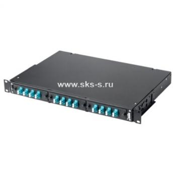 Кросс КТП, выдвижной, полный комплект, 12 розеток 2LC/UPC, MM 50/125 OM3, 24 порта, 1U, цвет черный