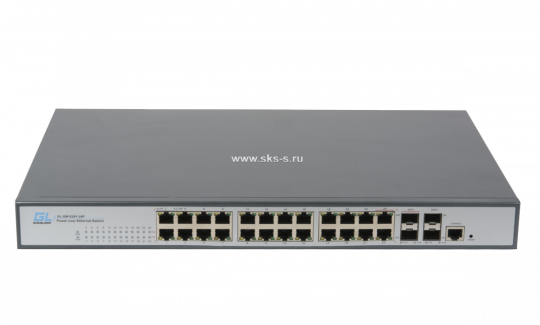 Управляемый L2 PoE коммутатор GIGALINK 24 Base-T 1000Mb/s портов (802.3af/at), 4 Base-X SFP 1000Mb/s. 1U 19'', 220V, суммарная мощность 400W