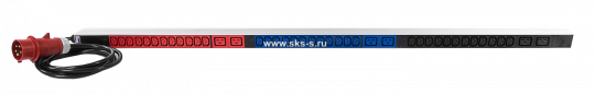 Верт блок розеток, мониторинг, измерение, 3 фазы 16А, 36C13, 6C19, 1820 мм, вх IEC 309, шнур 3м