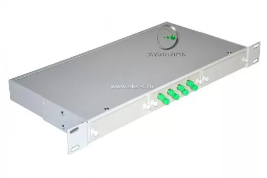Кросс NTSS оптический 19'' укомплектованный 1U, 8 портов FC/APC, 9/125 мкм (планки, сплайс-кассета, пигтейлы, КДЗС, адаптеры)