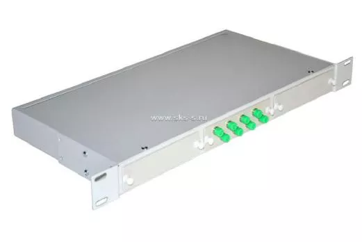 Кросс NTSS оптический 19'' укомплектованный 1U, 8 портов FC/APC, 9/125 мкм (планки, сплайс-кассета, пигтейлы, КДЗС, адаптеры)